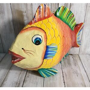 Whimsical Colorful Fish Decor Art Hanging Tropical Decor made of‎ papier-mâché